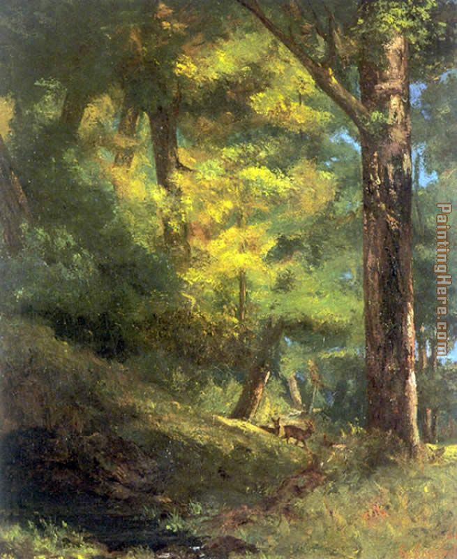 Two Goats in the Forest painting - Gustave Courbet Two Goats in the Forest art painting